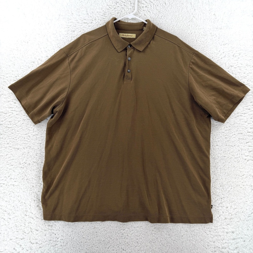 Tommy Bahama Polo Shirt Mens 2XL Brown Check Modal Blend Textured Knit Top